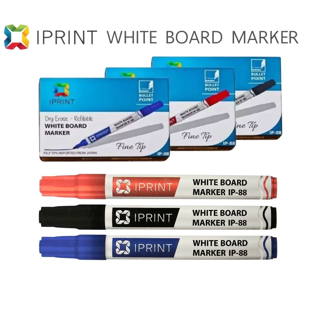 IPRINT Whiteboard MARKER IP-88 BAN TRẮNG Dễ dàng xóa mùi không đâm thủng. Mực xanh đỏ đen (Hộp 12 qu