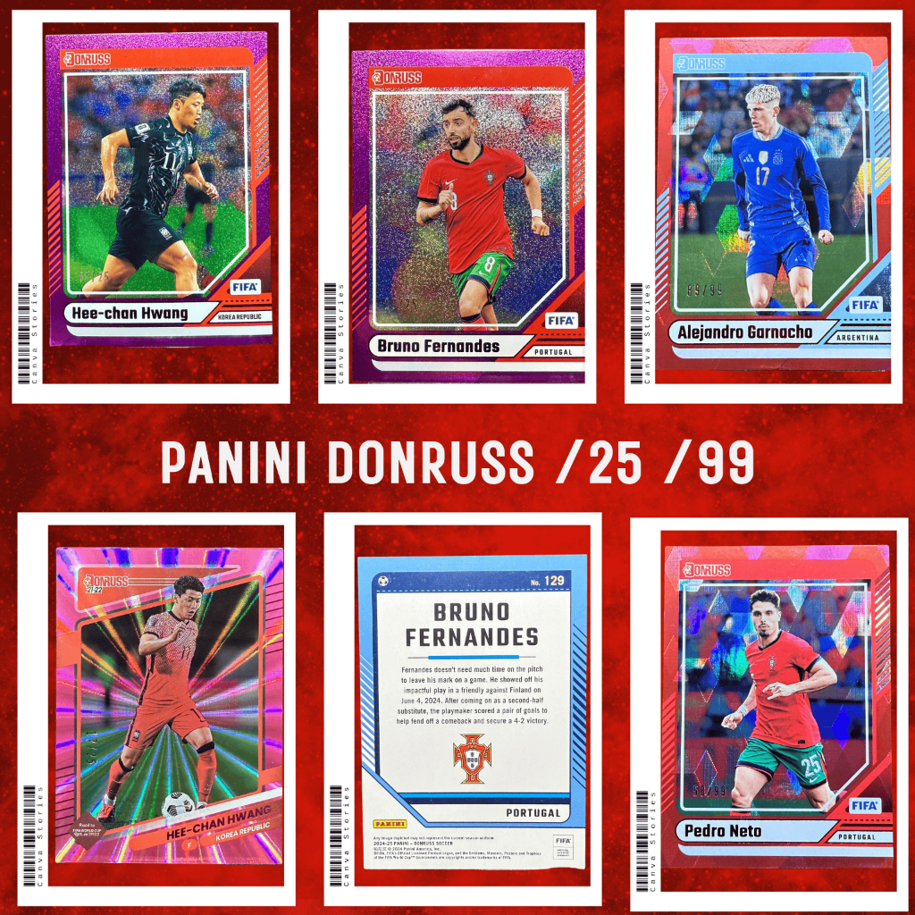 BỘ: PANININI DONRUSS - BRUNO FERNANDES, GARNACHO, PEDRO NETO, HWANG HEE CHAN