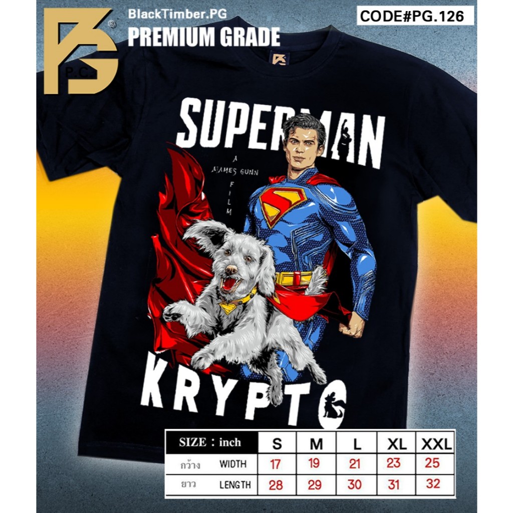 PG 126 Siêu Nhân x Krypto Crypto Áo Thun Da Họa Tiết Đen Chặt Màn Hình In Vải Mềm Cotton1 S-XXL