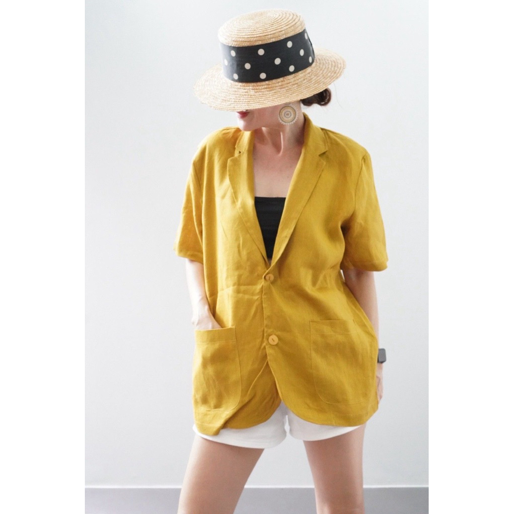 Suit / Blazer Real Vải Lanh Tay Ngắn Free Size.