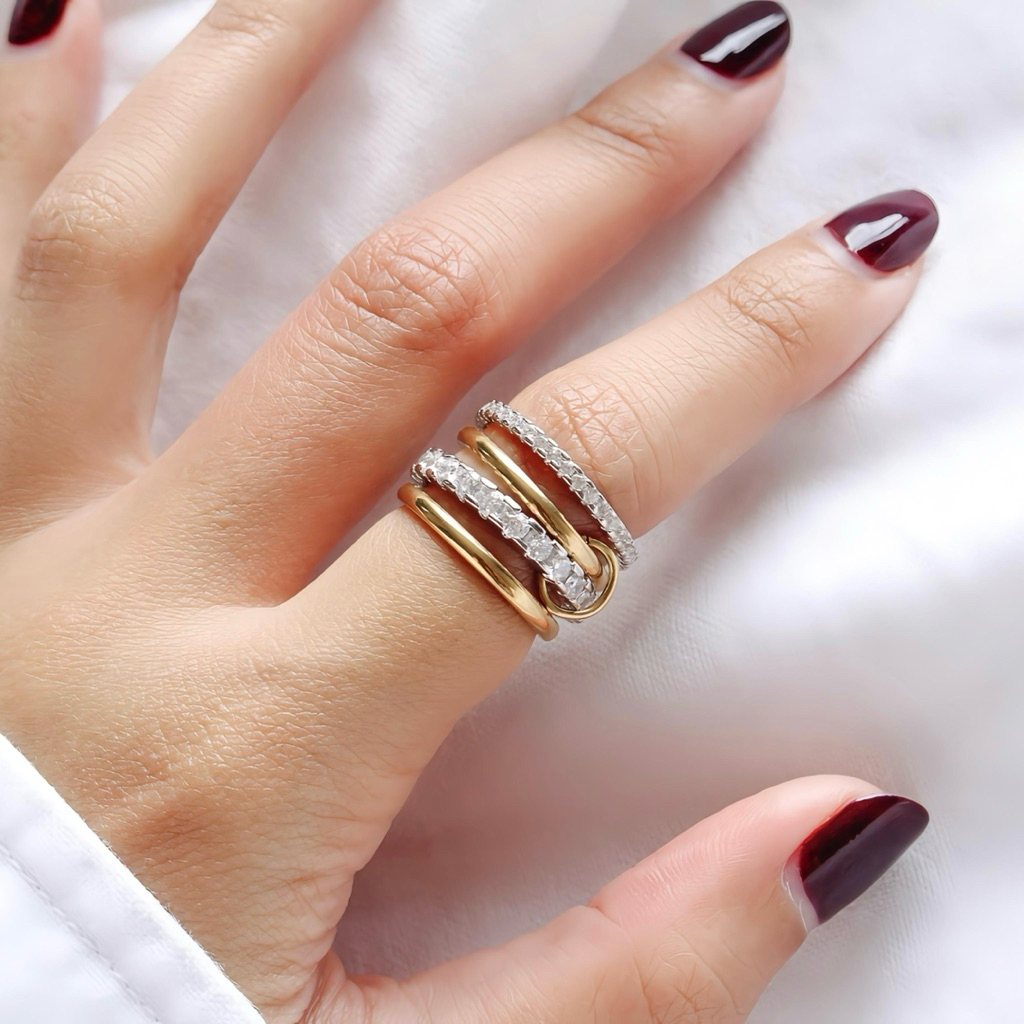 Bộ nhẫn đá quý TIARA Giana (Thép không gỉ) Thép không gỉ có thể phơi ra nước Không lột đen Thích hợp