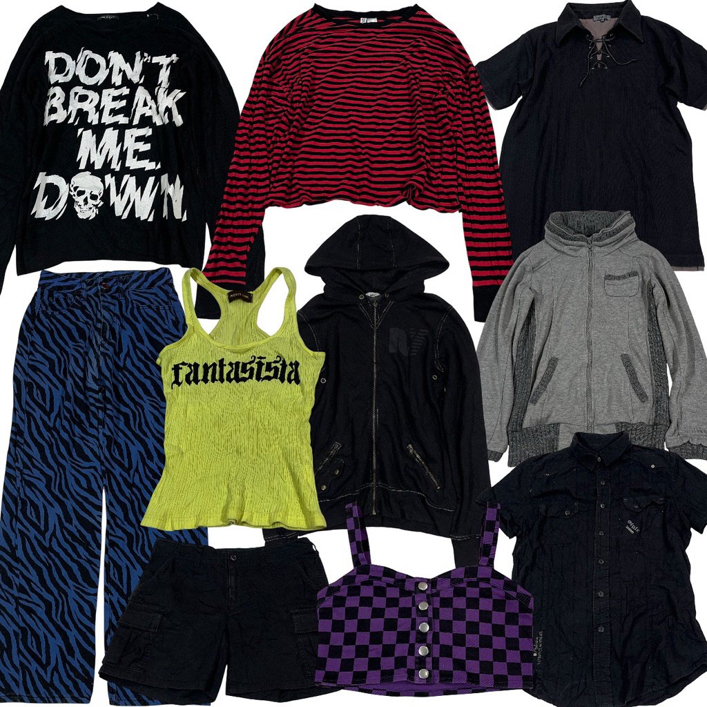 Y2K Punk Crew Style Quần áo Nhật Bản hai tay