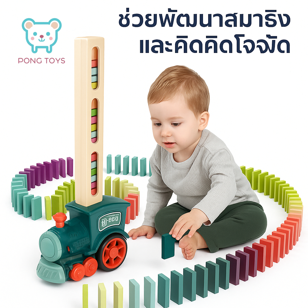 Pong Đồ Chơi Thomas Train Trẻ Em Domino Set 60 Khối Trò Chơi Tự Động