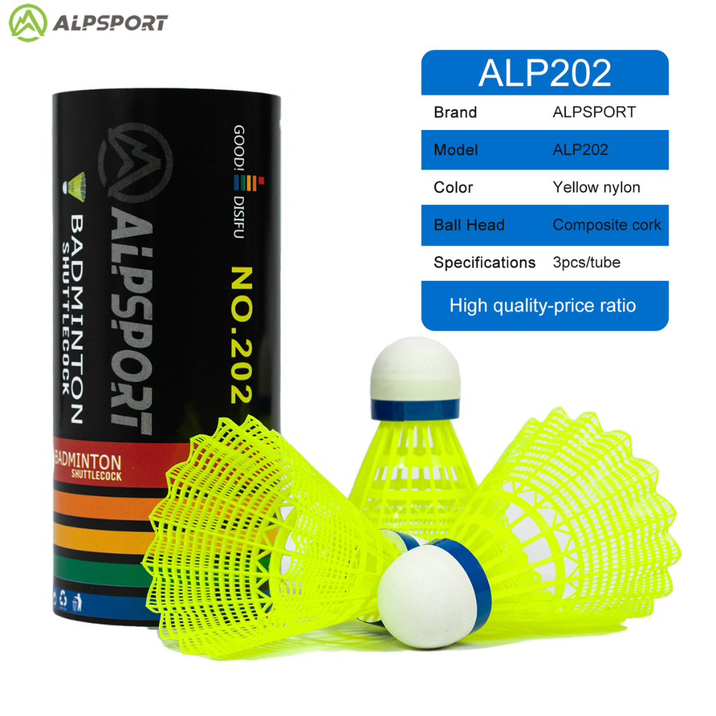 ALPSPORT 202 Vợt Cầu Lông Nylon 3 Vợt / 1 Xe Tăng Màu Vàng Sáng Thiết Kế Ban Đầu Vận Chuyển Từ Thái 