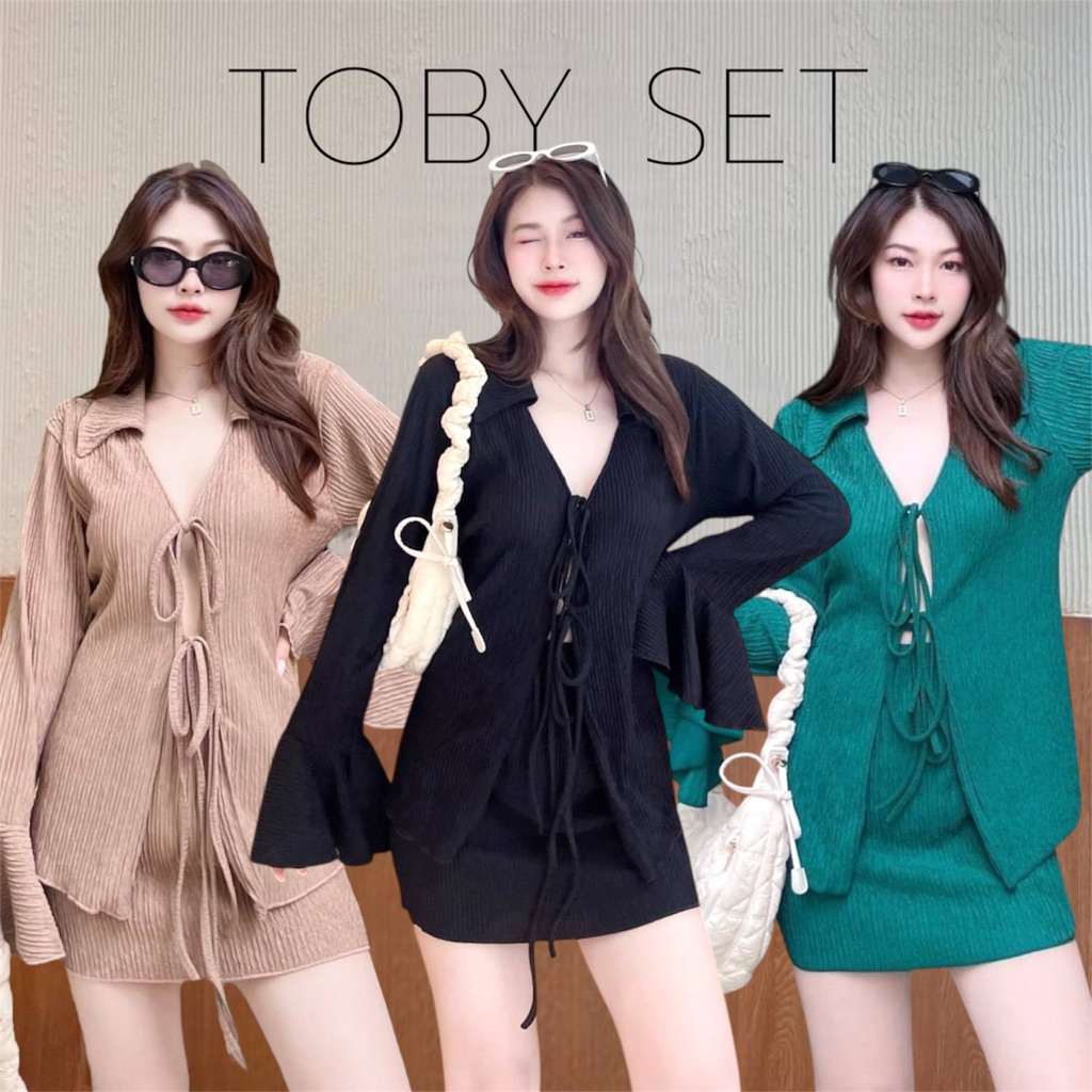 Toby set 2 món Thắt nơ dài tay phía trước nhãn chiếu Cafe Beachwear của Lamoon may mặc