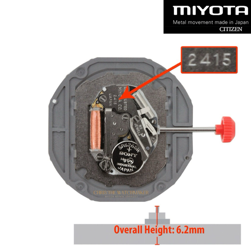 Miyota / Citizen LTD Bộ chuyển động đồng hồ thạch anh 3 tay 2415 Date At 3: 00 Chiều cao tổng thể 6.