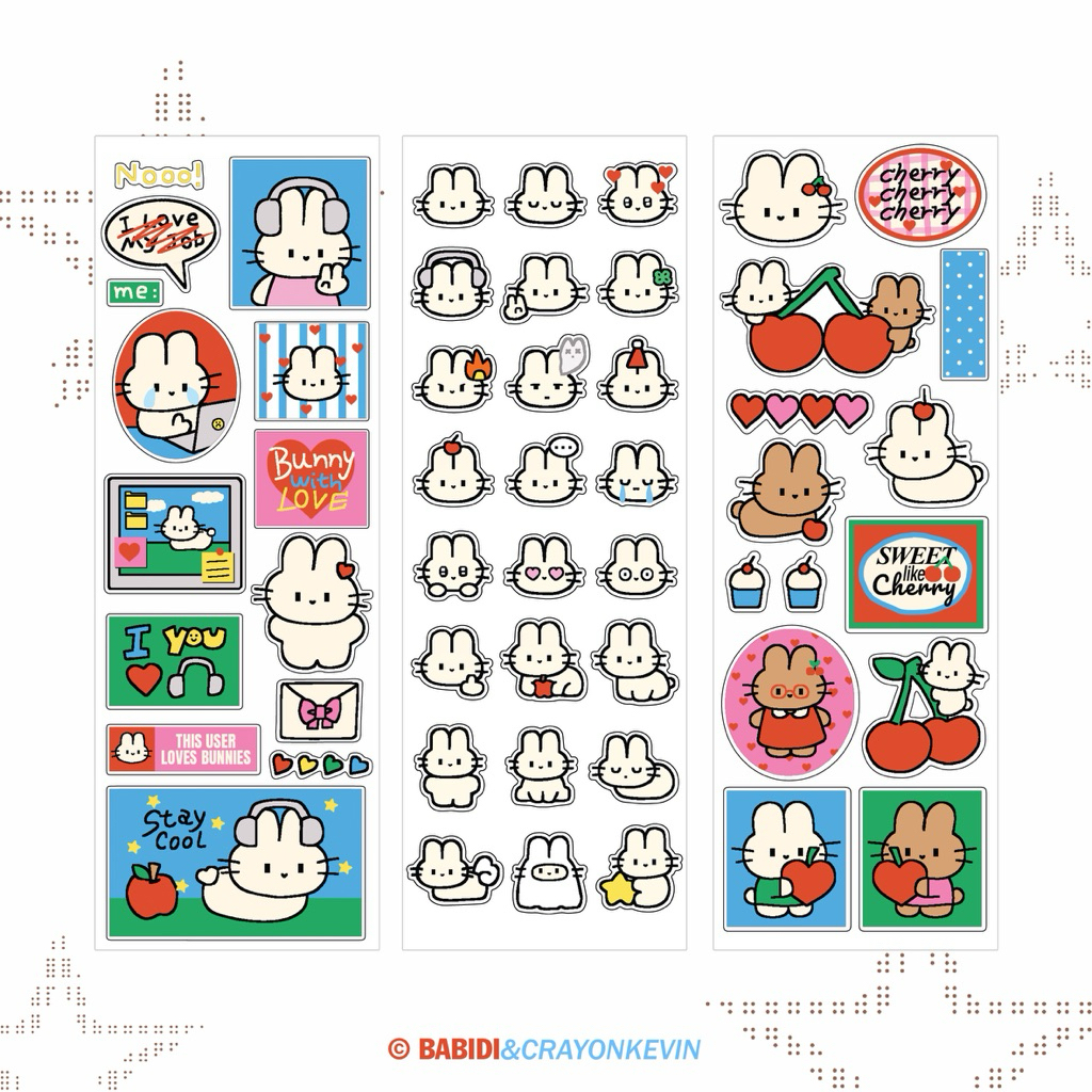 (Nhãn dán Mini) Nhãn dán họa tiết thỏ CHUBBY BUNNY Kích thước 5.2x14.7 cm.