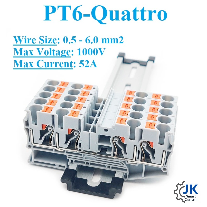 Khối đầu cuối loại đẩy dây dẫn 4 chiều PT6-Quattro: Nút 4 chiều PT6-Quattro (1000V / 52A)