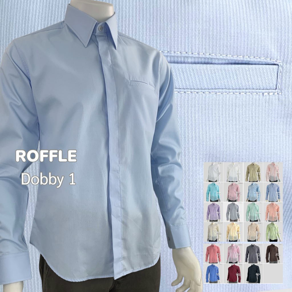 Áo sơ mi có cổ Túi vải DOBBY Túi đục lỗ ẩn Slim Fit dài tay [Túi DOBBY 1]