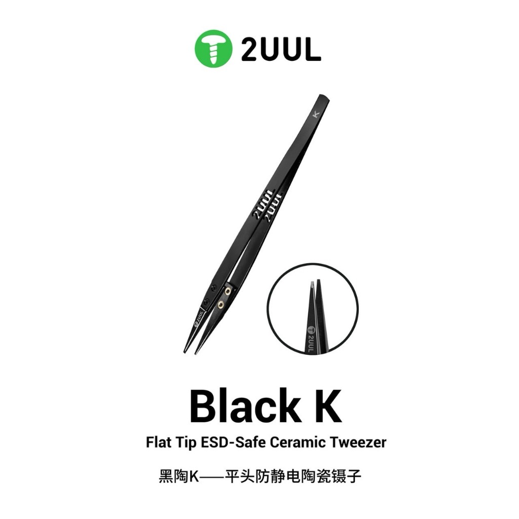 2UUL TW32 Nhíp gốm phẳng màu đen an toàn cho điện tĩnh