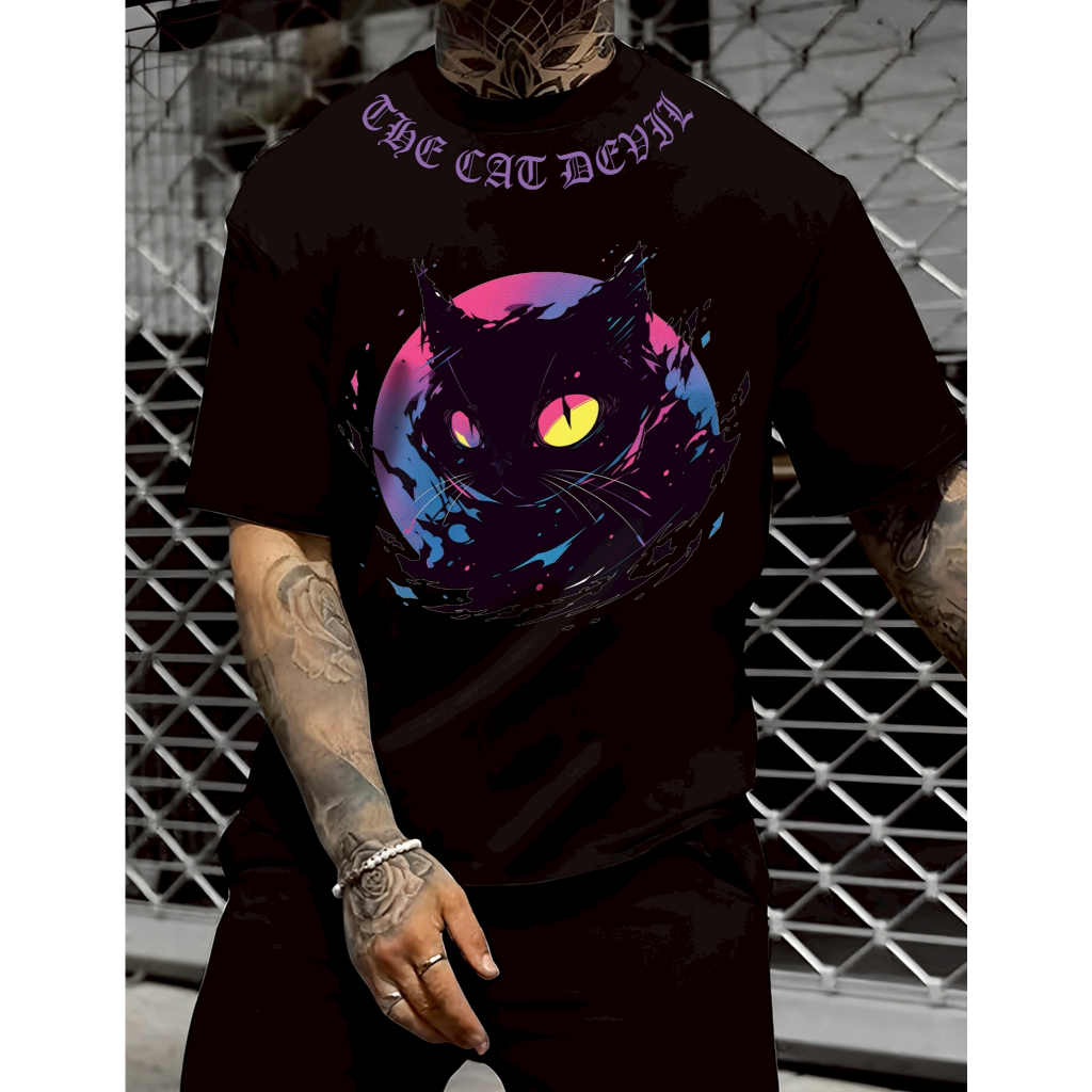 Áo thun in màn hình "THE CAT DEVIL" COTTON 1 1 1