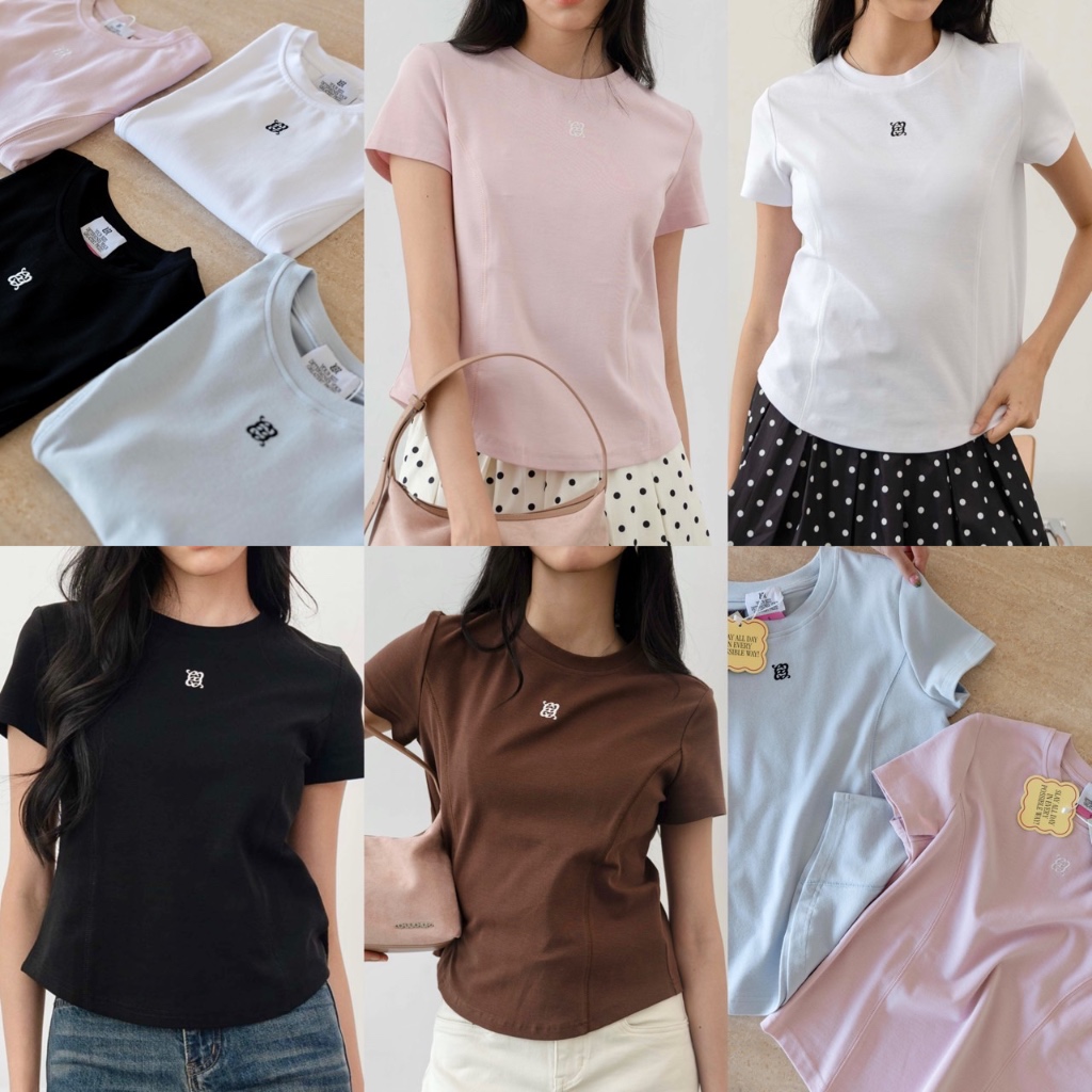 CHUUCHO | S-4XL Jenna Baby Tee Nữ Slim Fit Mềm Mại Và Co Giãn Vải Logo Thêu Thoải Mái Khi Mặc (C8632
