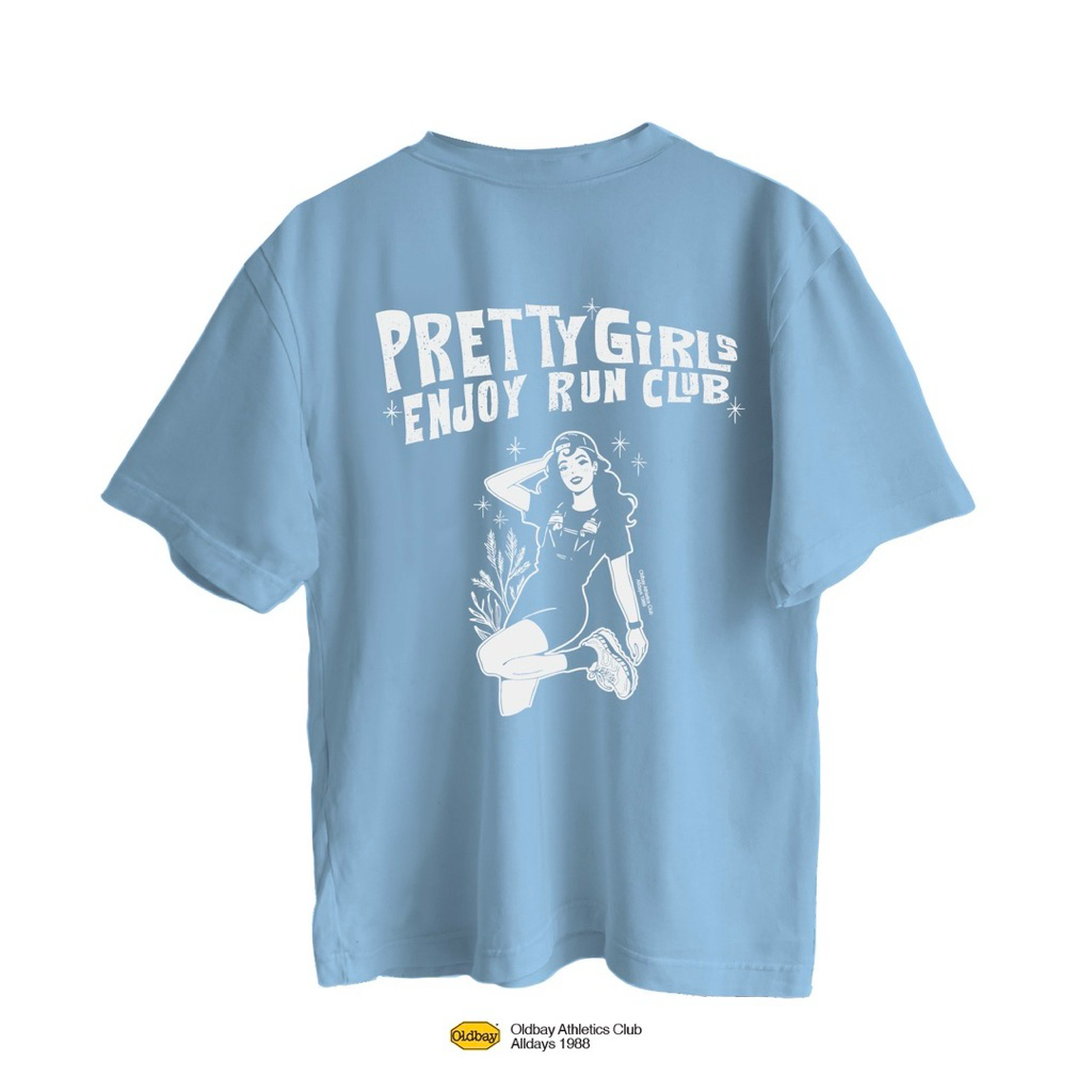 OLDBAY Oversize Tees "PRETTY GiRL ENJOY RUN CLUB"