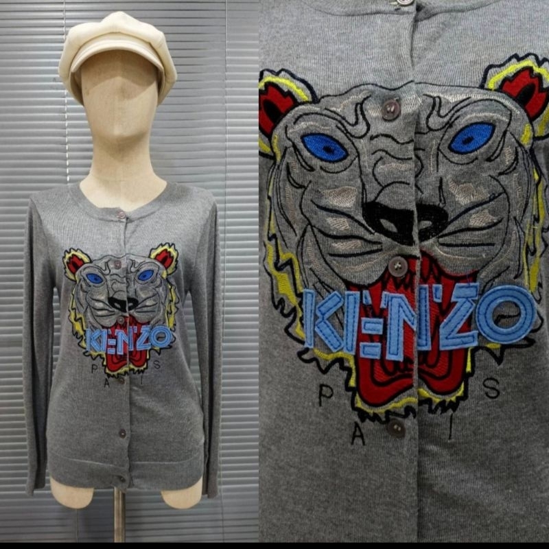 Áo len lụa mềm KENZO có thêu hổ vải dệt nút phía trước đã qua sử dụng một lần công việc Hàn Quốc đíc