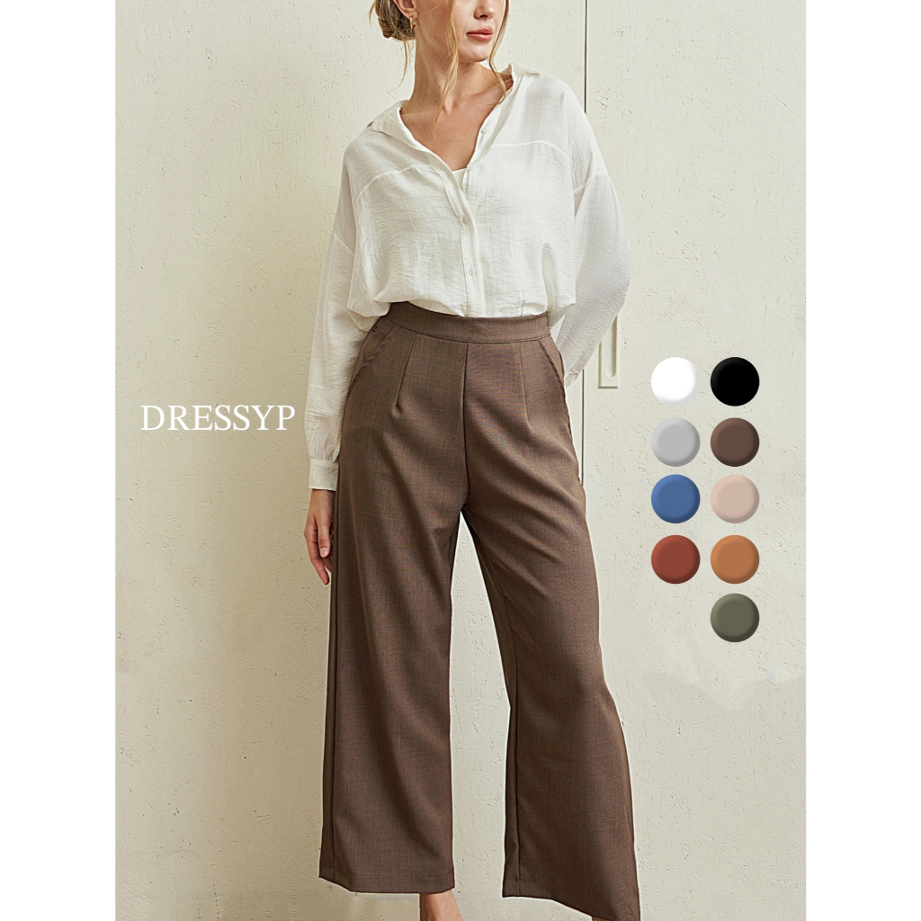 Dressyp-Flora Quần cạp cao Logo thêu dài hình trụ Dây kéo lưng DP603