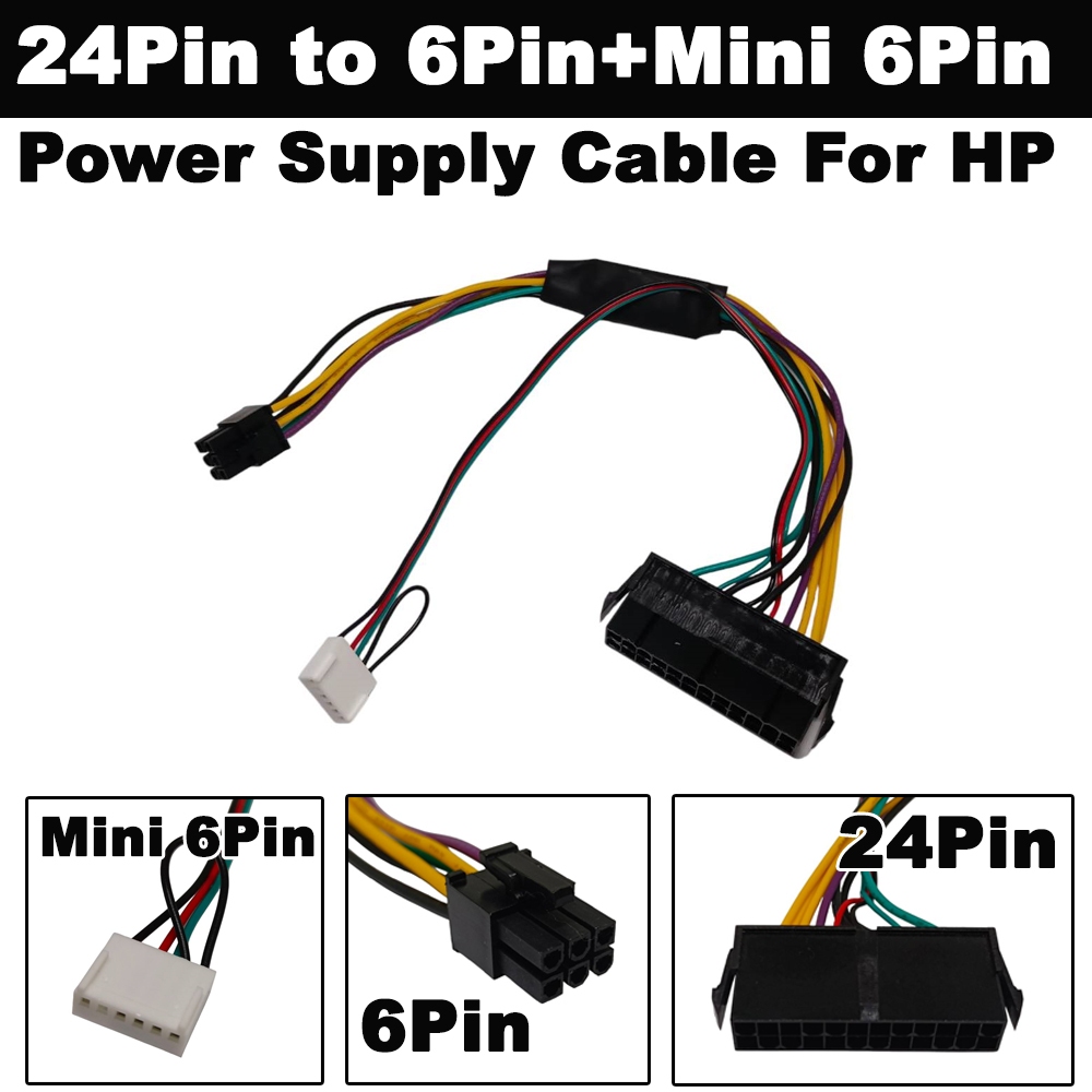 Cáp cấp nguồn ATX 24Pin đến 6Pin + Đầu nối Mini 6Pin (V1) cho HP Elite 8100 8200 8300 800G1 600G2 60