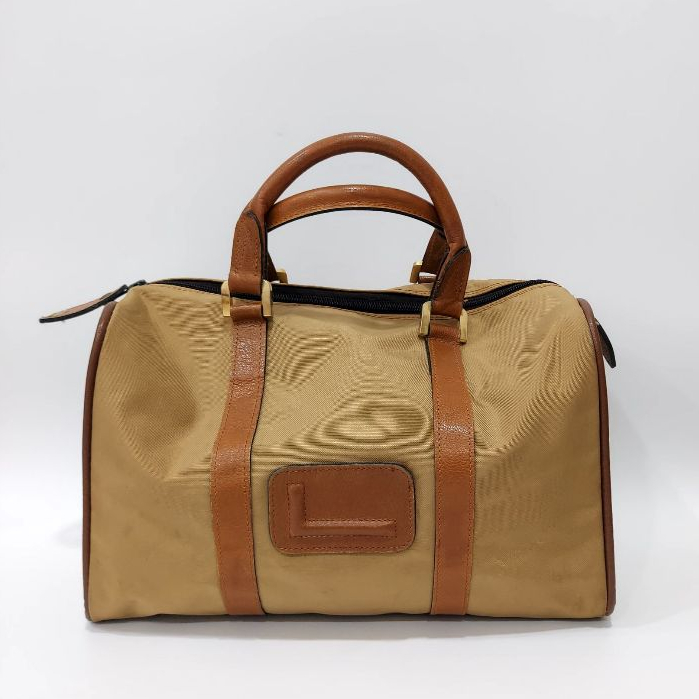 Lancel Beige Canvas Tan Leather Top Handles Túi duffle Gối