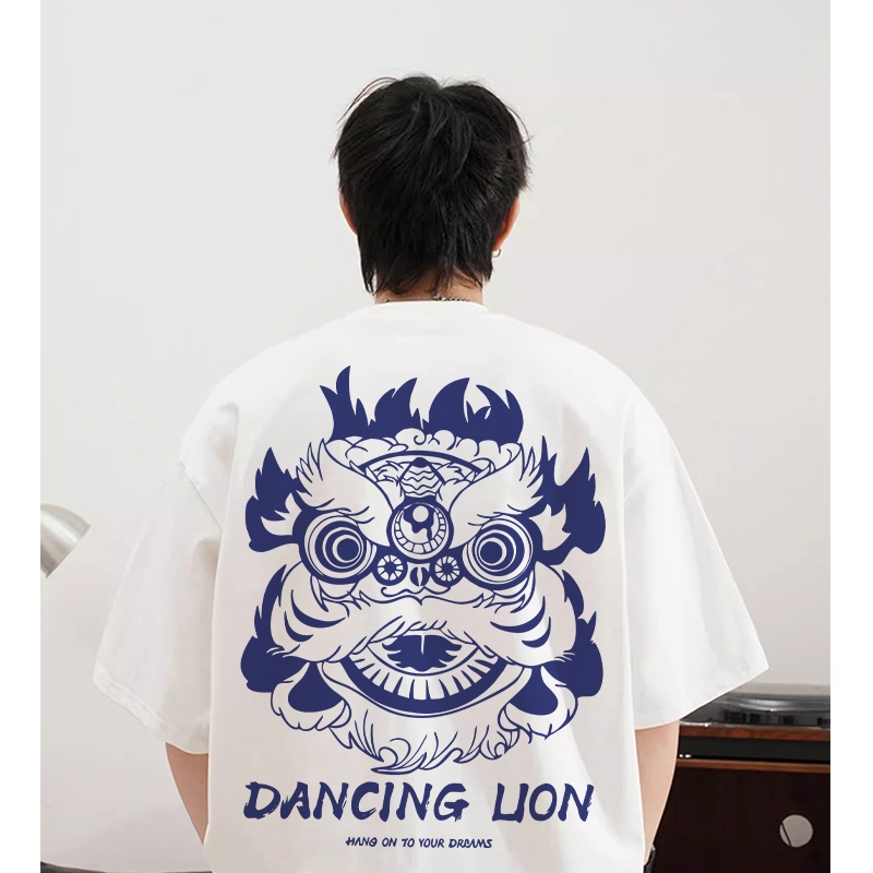 Teetwoone LION Dance In Họa Tiết Cổ Tròn Áo Thun DANCING Vải Cotton 1 Thoải Mái Không Cần Sắt unisex