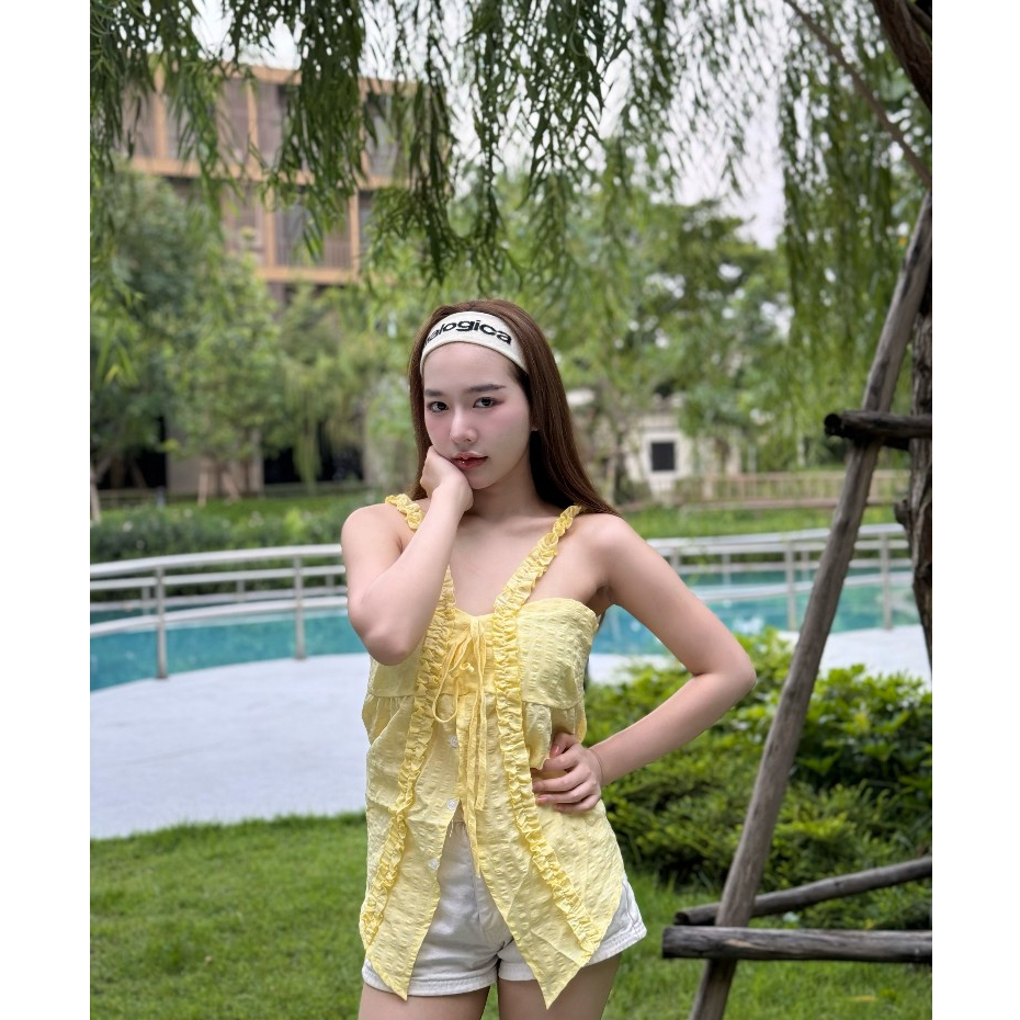 Fairy.store Alayna Top Áo hai dây màu vàng Ts1991