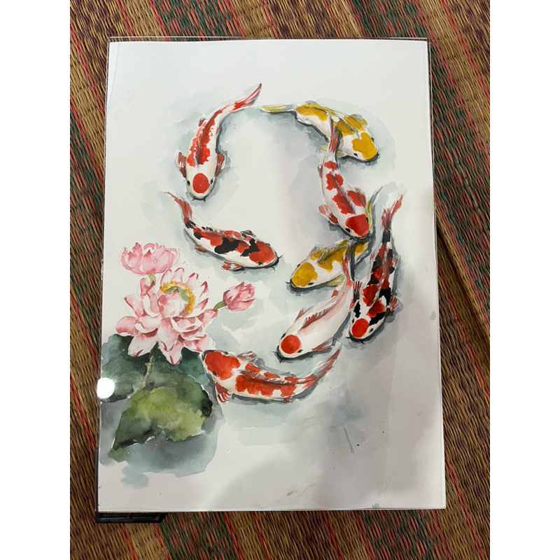 8 Tranh Cá Chép Yuan Là Số 9 Màu Nước Kích Thước Hình Ảnh A3 / 29.7x42 cm.
