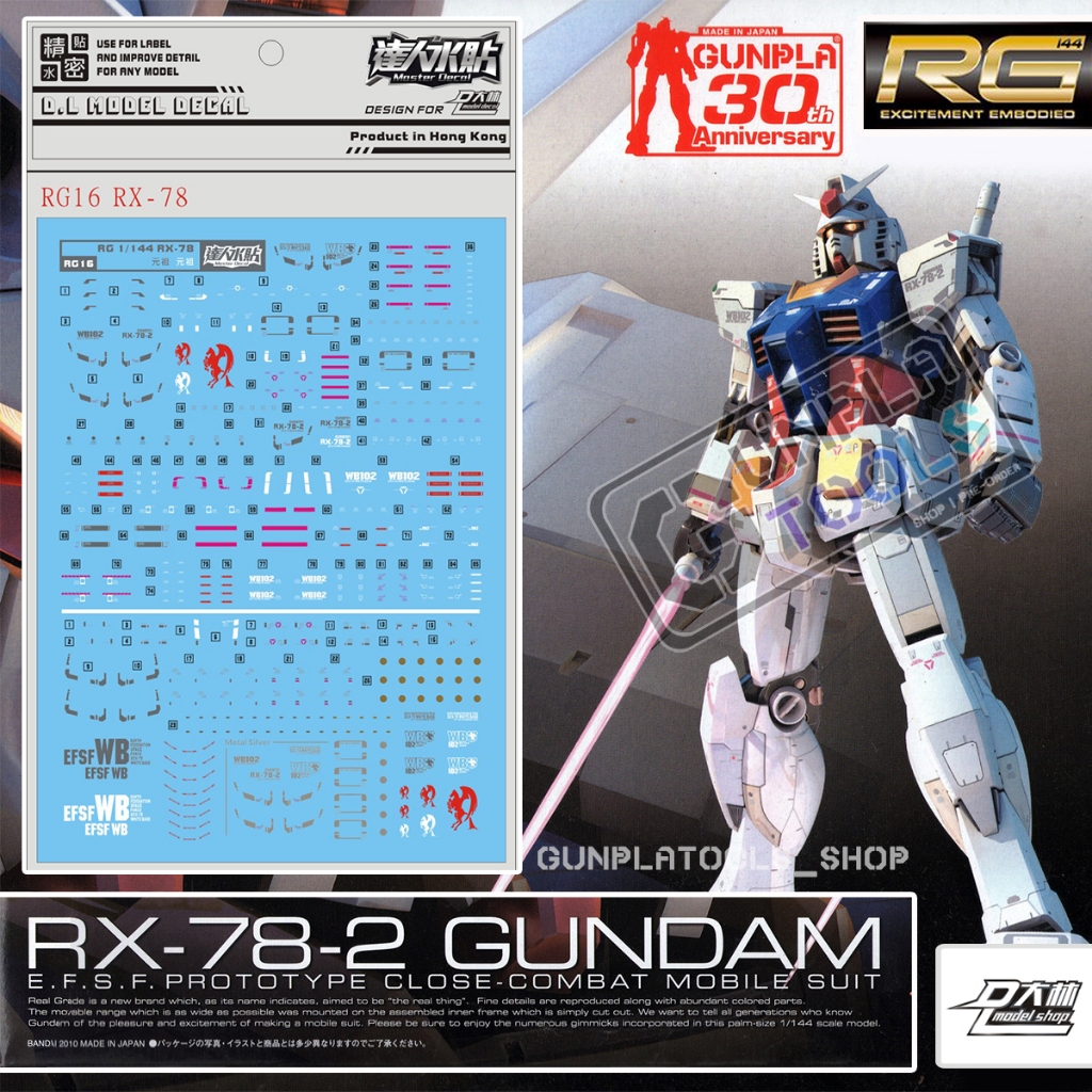 [Mẫu D.L] decal Nước RG16 Cho RX-78-2 Gundam (RG 1 / 144)