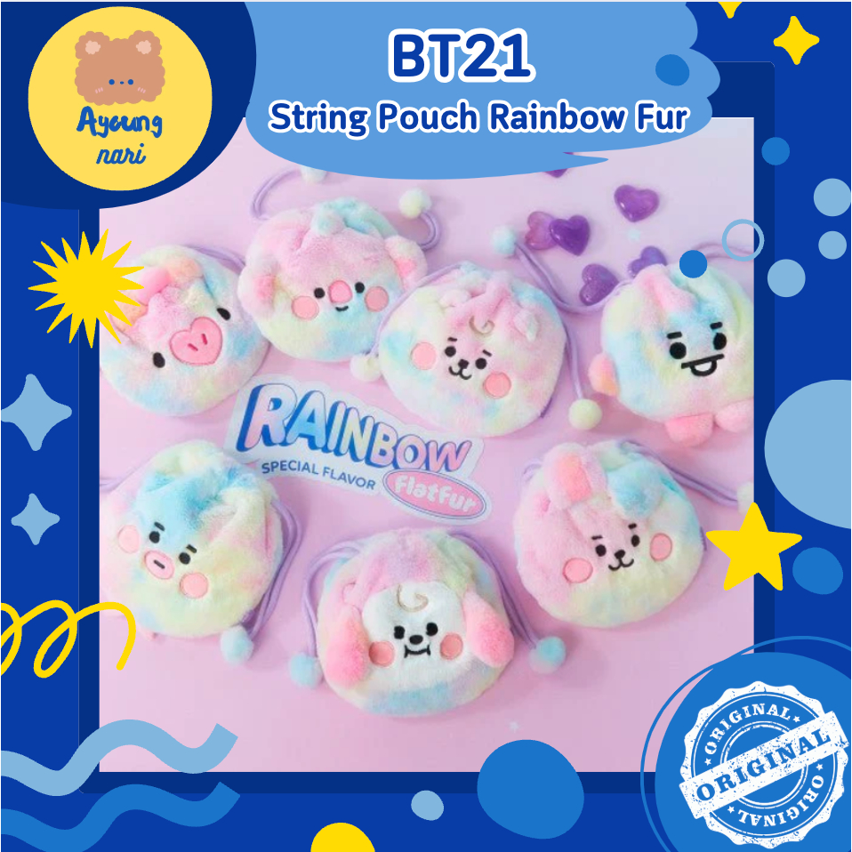 [BT21] Túi đựng búp bê Móc khóa Baby Rainbow Flat Fur Stand & Charm Pouch