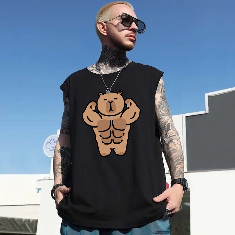 UT shop Tank Top Không Tay oversize Cotton 1 Áo Sơ Mi "Cơ Bắp hippo" Quần Áo Nam Thích Hợp Cho Áo Sơ
