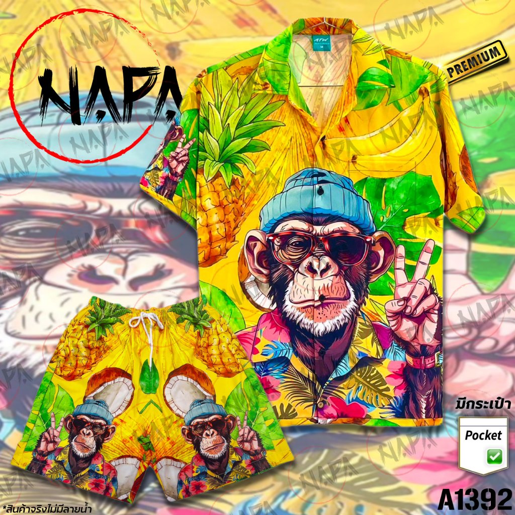 Áo sơ mi Hawaii Kính khỉ hai ngón A1392 Lụa Ý chính hãng