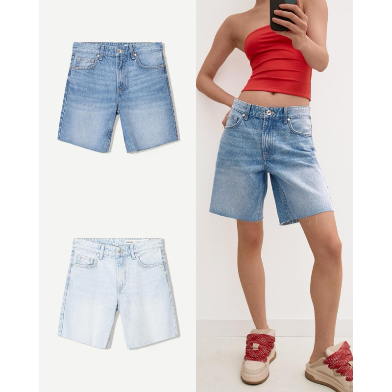 Quần short Bershka denim bermuda Jeans Có 2 màu.