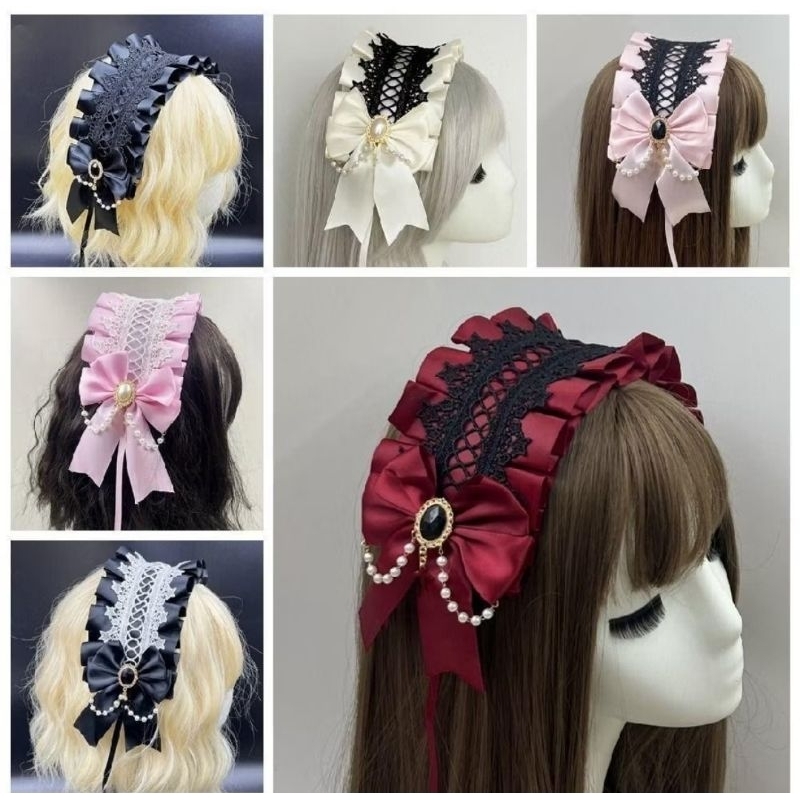 ️ Mũ đội đầu Lolita Bonnet Ren Băng đô Cosplay Nơ