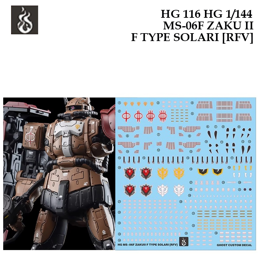 DECAL NƯỚC [GHOST] HG 116 s 1 / 144 MS-06F ZAKU II F LOẠI SOLARI [RFV] GUNDAM SLIDE HG116