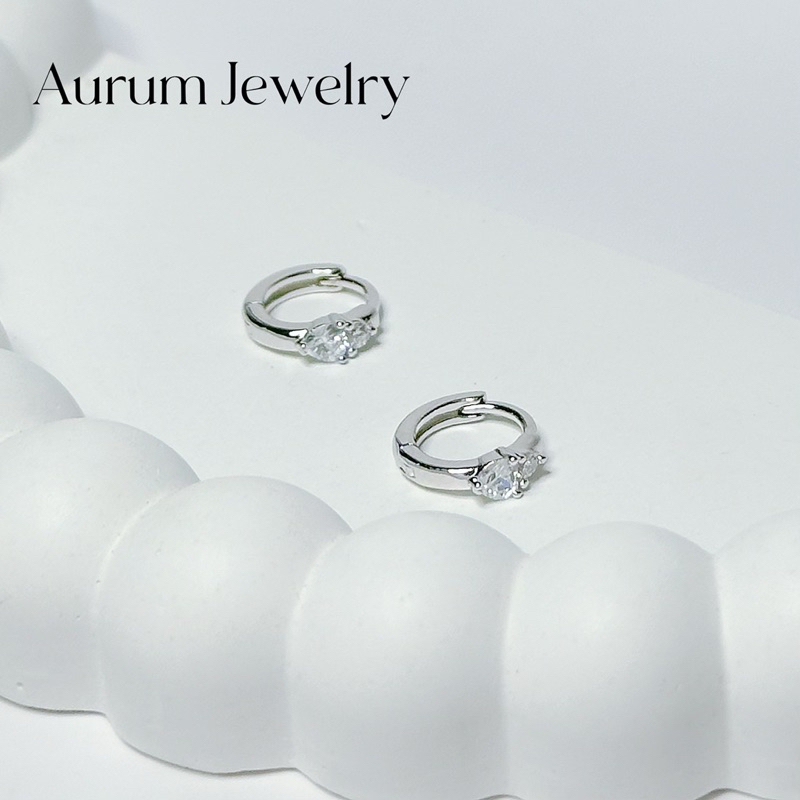 Trang sức Aurum: Bông tai vòng Mô hình Sarine bạc thật