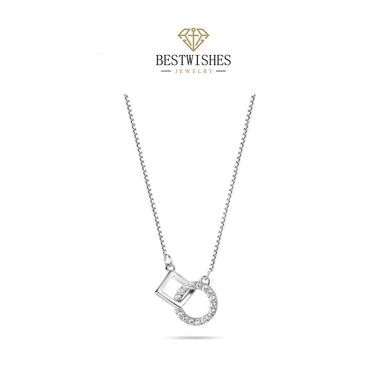 (BWjewerly) Vòng cổ bạch kim Kim cương tròn vuông thích hợp cho nữ AL006