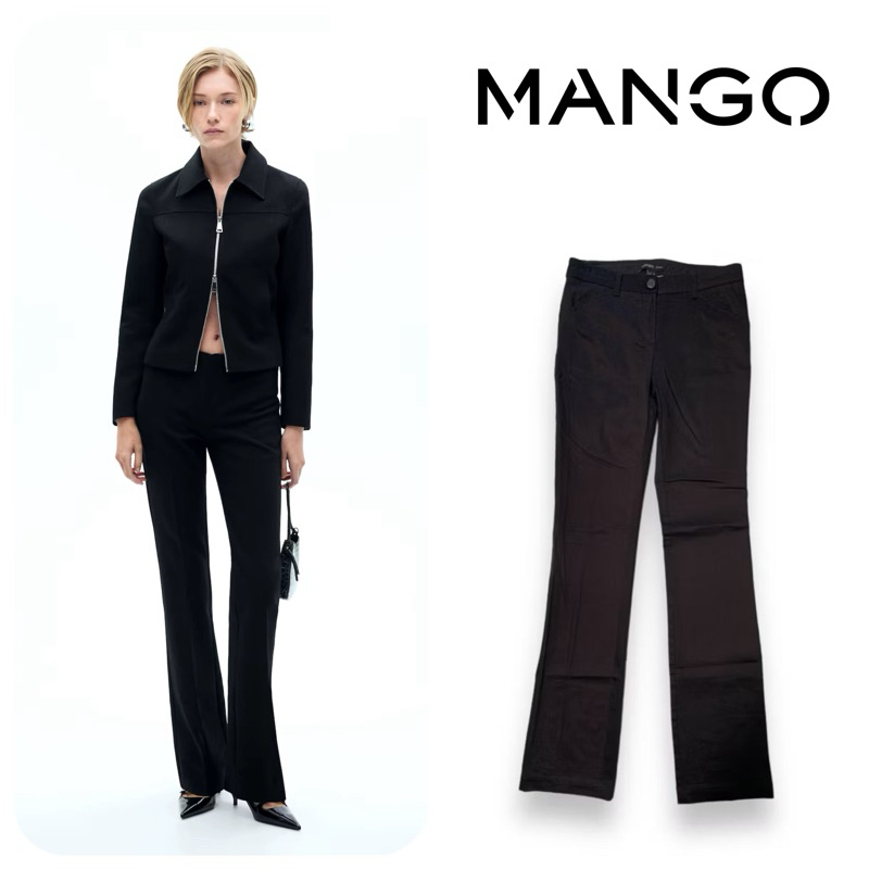 Mango (LO4) Quần Dài Nữ Chuông Đen Eo Thấp
