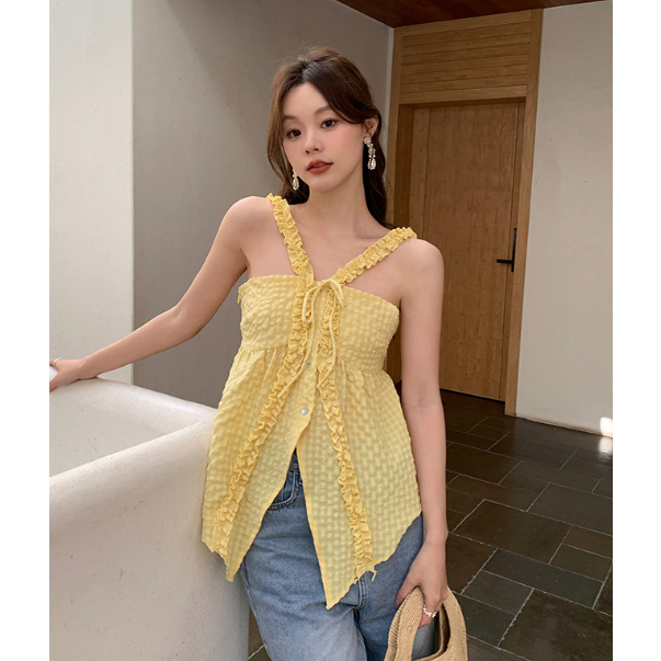 Fairy.store Alayna Top Áo hai dây màu vàng Ts1991