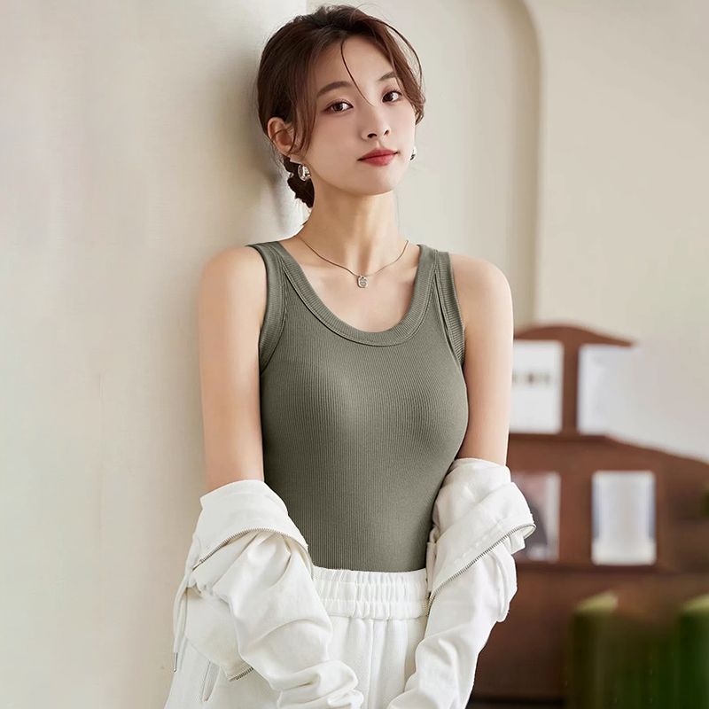 Sz _ home Tank Top Kèm Áo Ngực Tích Hợp Màu Trơn Cơ Bản Mở Vai Cho Nữ Mềm Mại Và Thoải Mái Khi Mặc. 