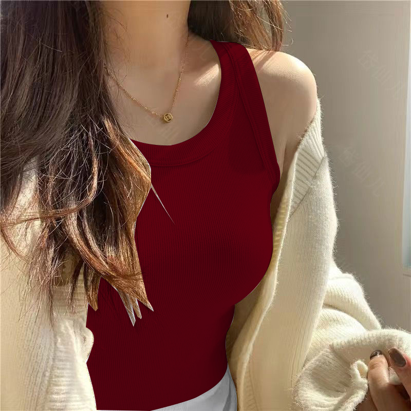 Sz _ home Áo tăng bé gái màu đỏ có dây đeo cho nữ có gối ngực Dễ dàng mặc thông gió tốt B882