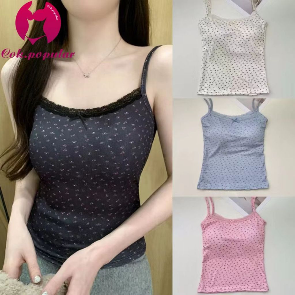 YY60 Spaghetti Dây Đeo Với Chi Tiết Hoa Tích Hợp Miếng Bọt Tối Giản Phong Cách Việt Nam Dễ Thương Cù