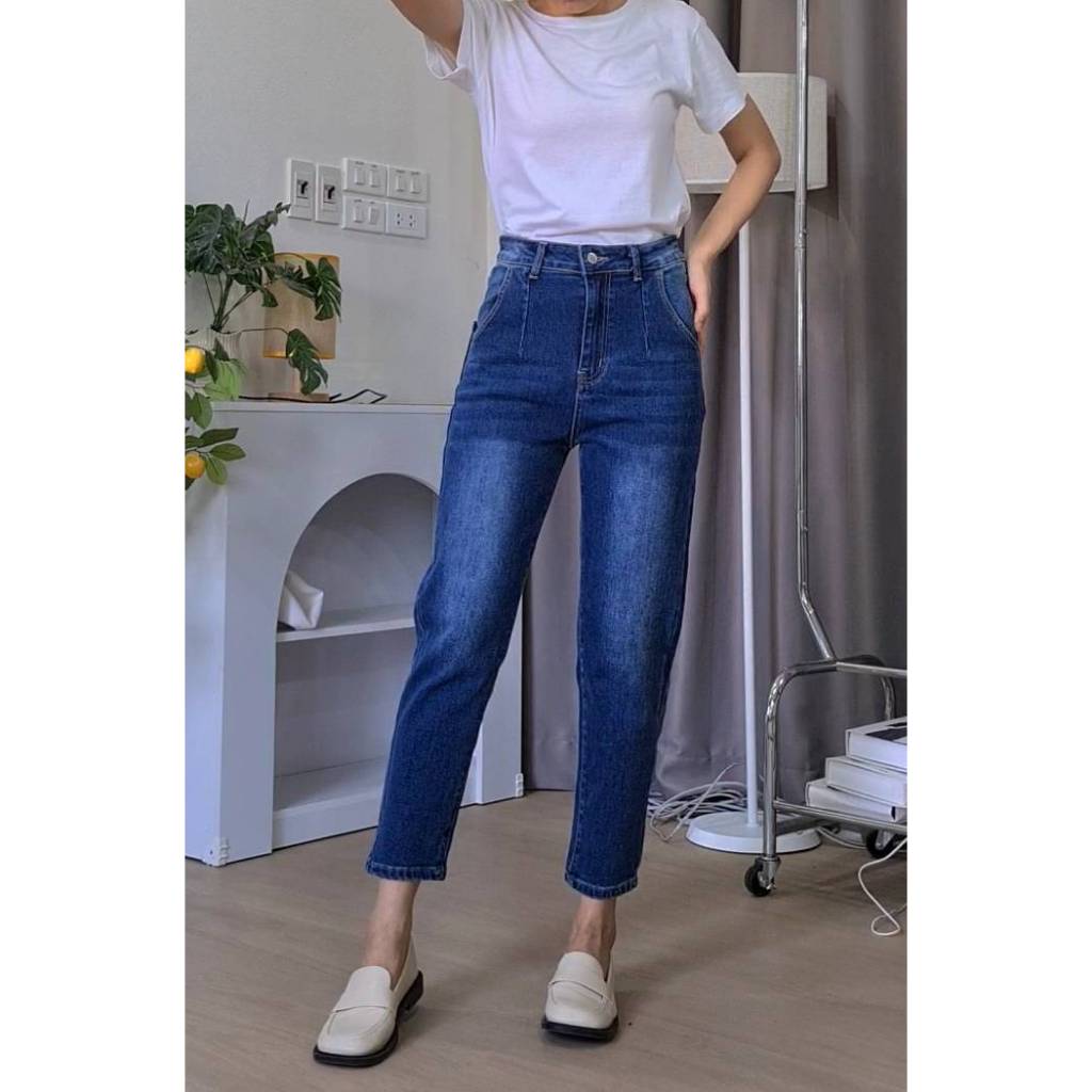 MU005 Quần Jean Bé Trai-Mom Màu Giặt Tối Xếp Ly Eo Vải Co Giãn MISS YOU STUDIO Thương Hiệu