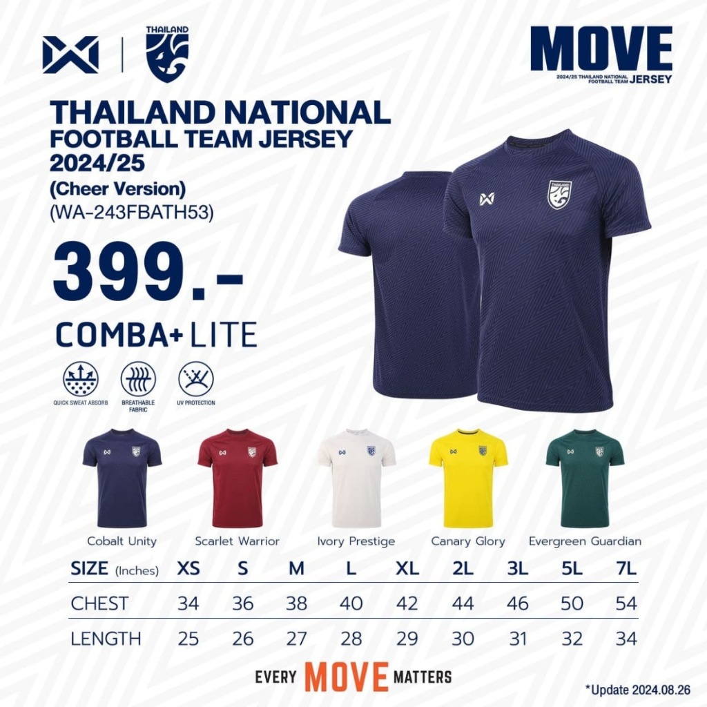 ❈ ้ ◕ ❈ ้ ◕ WARRIX THÁI LAN FOOTBALL JERSEY 2024 / 25 - CHEER Grade - COBALT UNITY