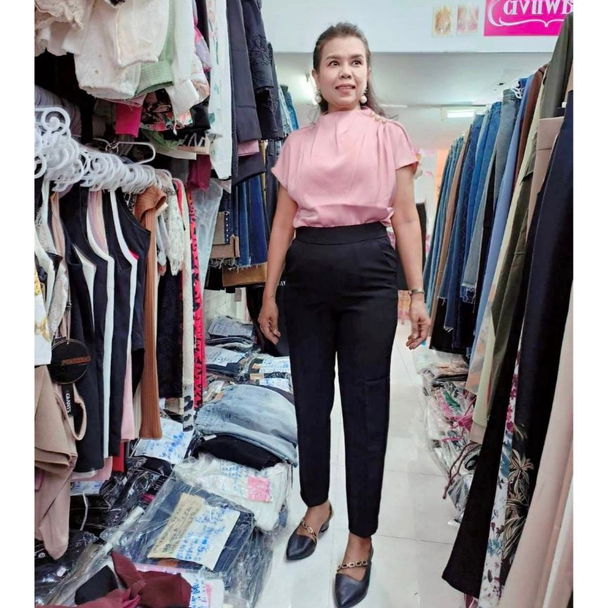 B02 Quần thùng nhỏ [b02] Dây kéo lưng vải Ivy s m l xl xxl xxxl Chân mỏng dáng rộng cao