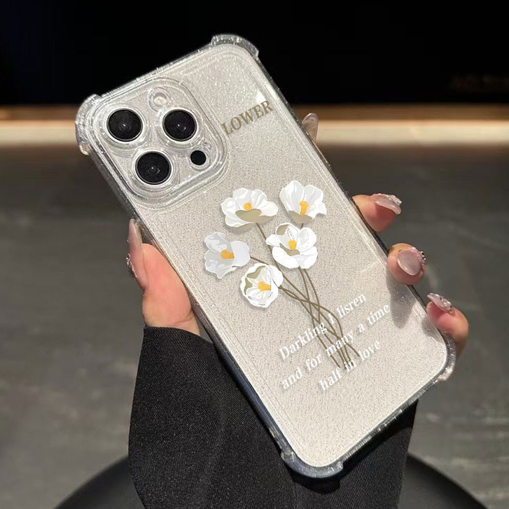Ốp lưng trong suốt lấp lánh chống sốc có họa tiết hoa cho Iphone 11-16 Bình thường đến Pro max 14-16