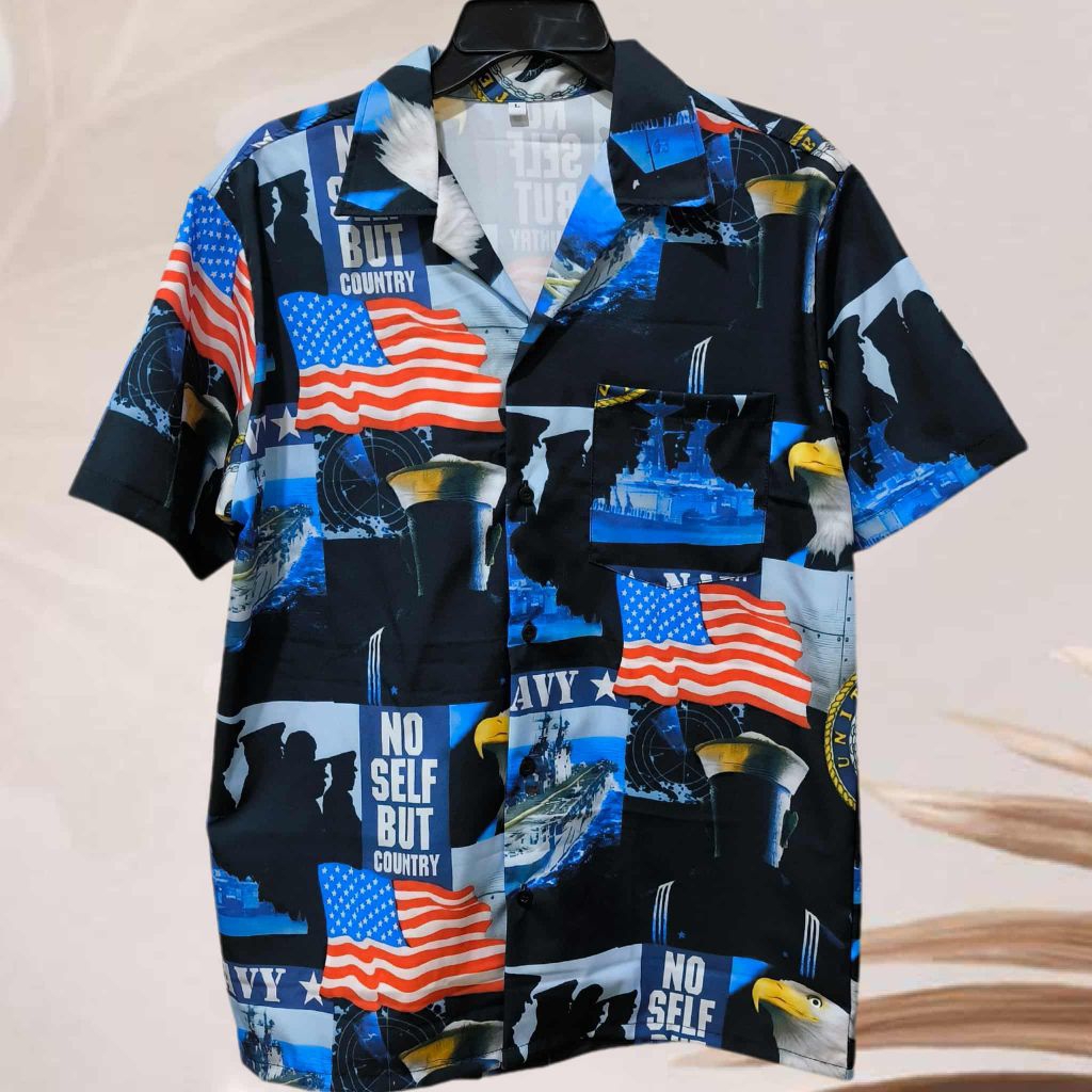 Áo sơ mi Hawaii Mega Battleship Pattern (Nền đen) Lụa Ý