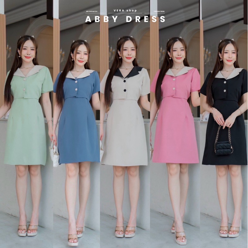 ĐẦM ABBY có cổ 2 nút vải