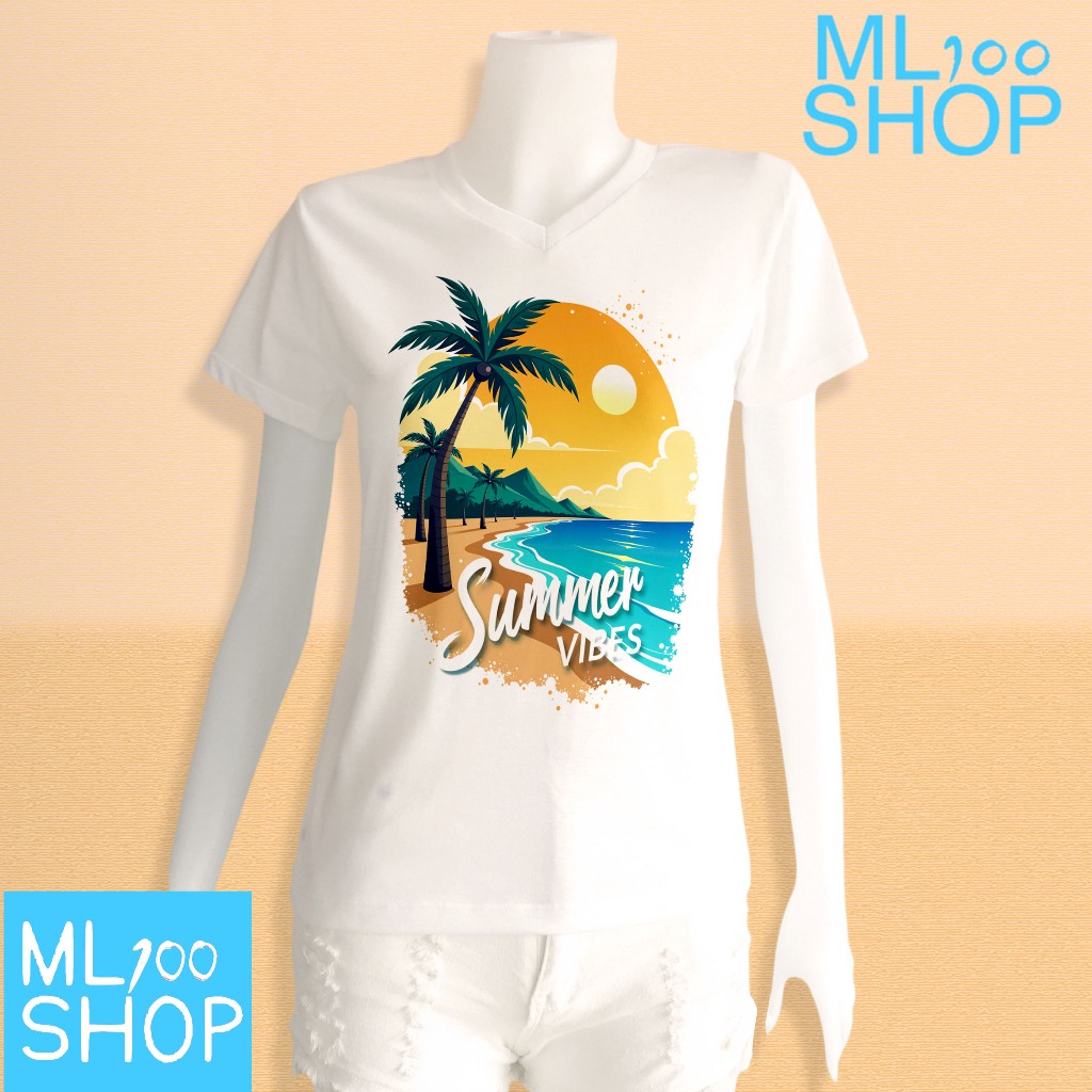 Áo thun Vibes mùa hè TK Vải in trên ML100SHOP (Cổ chữ V)