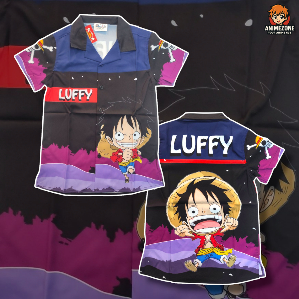 Áo sơ mi trẻ em CHIBI LUFFY (LUFFY) Phim hoạt hình Hawaii One Piece Black Authentic