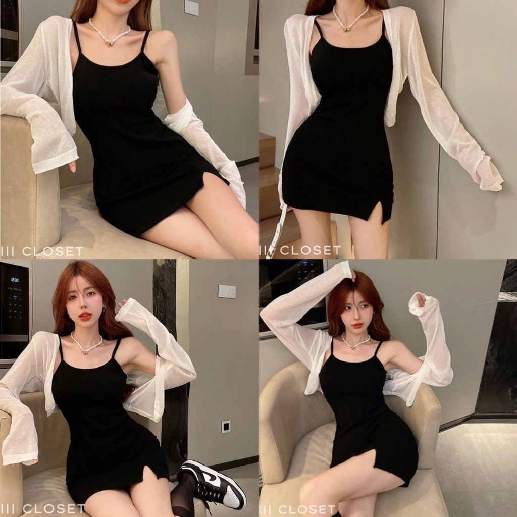 Đầm dây đeo Spaghetti lll Freesize RAYON001 Slim Fit Side xẻ vải Rayon