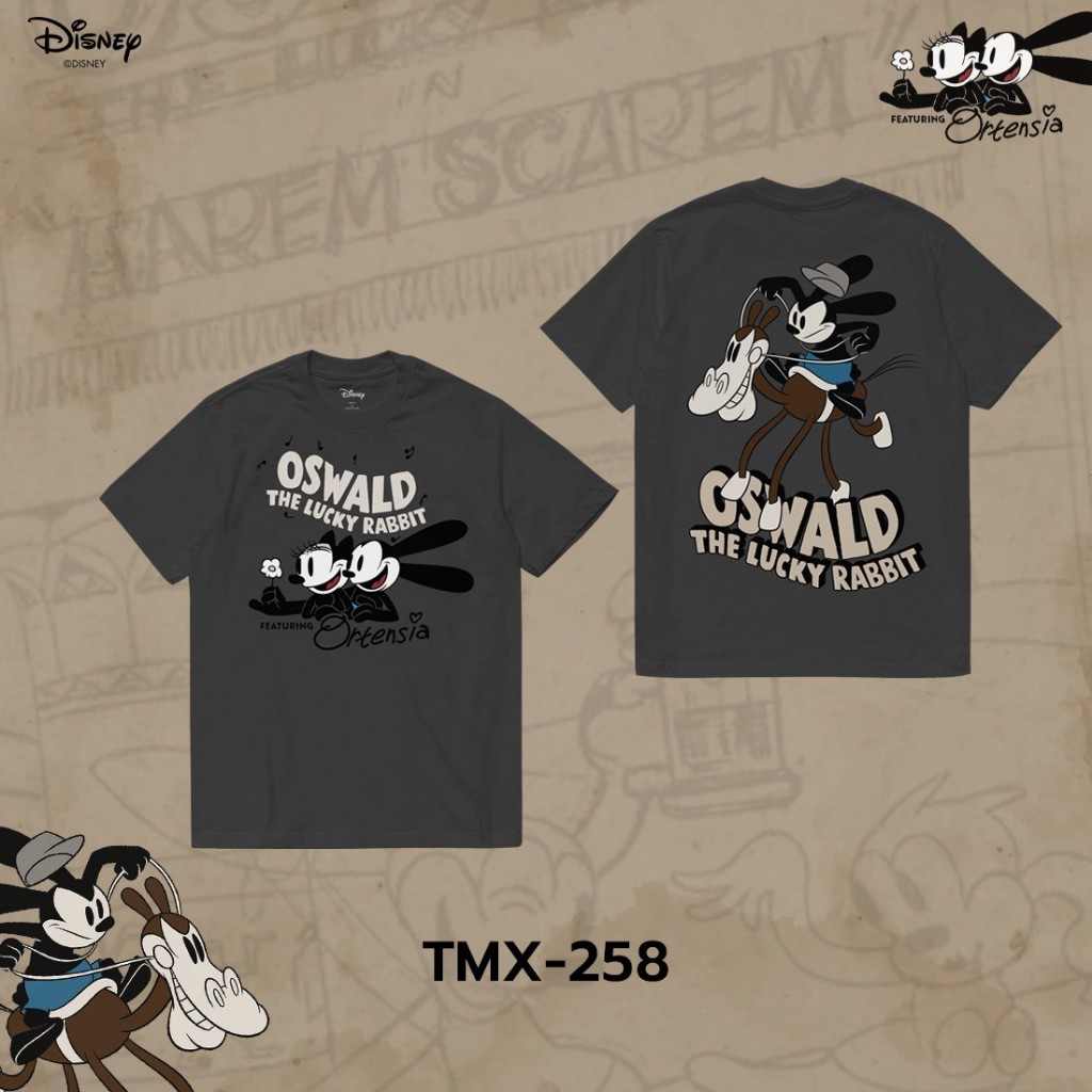 Áo thun hoạt hình Power 7 Shop "Oswald the Lucky Rabbit" Authentic DISNEY (TMX-258-Dark Grey)