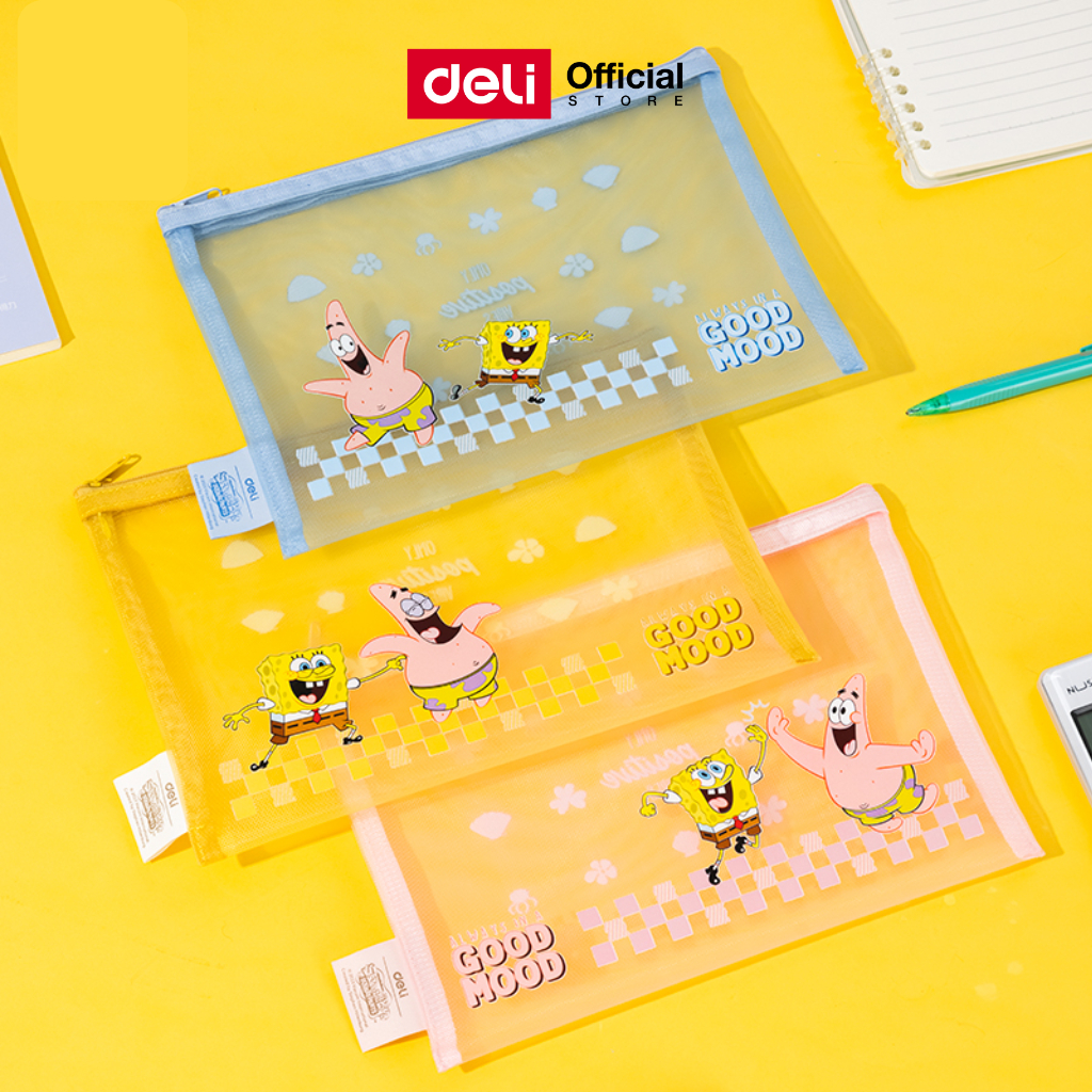 (Deli X Spongebob) Túi Zip Lưới Deli Model EH983 Size A4 / A5 (3 Màu / Bán 1 Cái)
