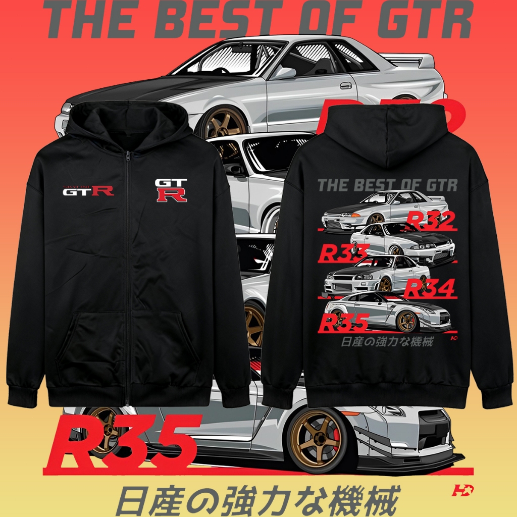 Áo Hoodie Nissan GTR có mũ và cổ đứng họa tiết ô tô Cotton M-3XL Series R32 R33 R34 R35 Unisex